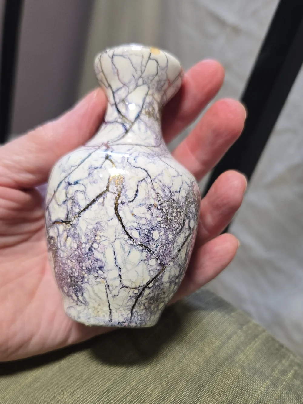 SHP Ceramic Bud Vase in Cream and Purple Crackle GLAZE